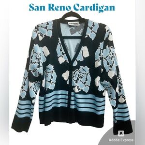 ❄️❄️Vintage Blue & Black Floral‎ Women's Cardigan by San Remo❄️❄️